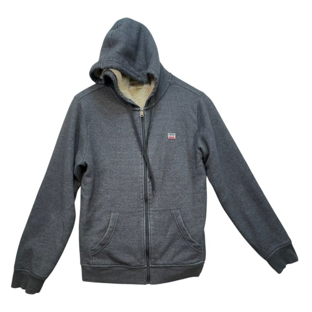 Levis Mens Sherpa Lined Full-Zip Hoodie Jacket Small Gray Warm Outerwear